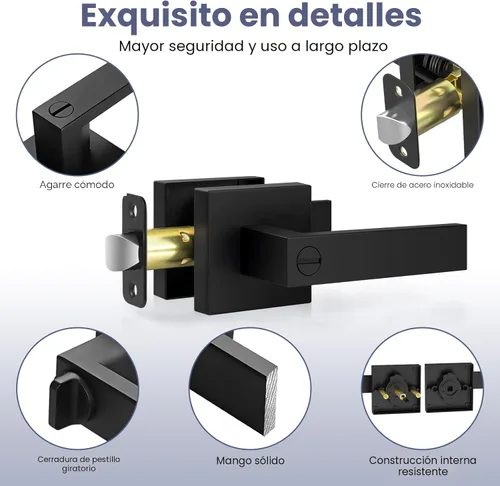 Miniatura 4 de Estmoon Paquete de 5 Manijas de Puerta Negras Mate Pomos de Puerta Interior, Mejoras para el Hogar Cerradura de Puerta de Privacidad sin Llave