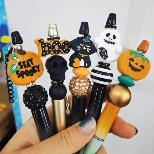 Miniatura 6 de Cuentas de silicona de Halloween, 12 piezas de calabaza, fantasma, murciélago, silicona focal, cuentas sueltas, accesorio para manualidades