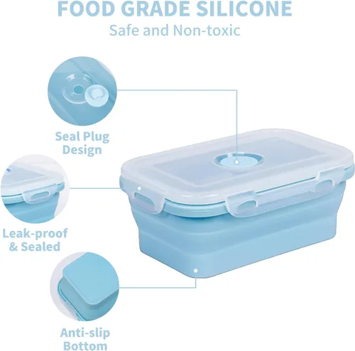 Miniatura 3 de KIGI Paquete de 3: recipientes plegables de silicona para almacenamiento de alimentos de 18.3 onzas con tapas, recipientes para preparación