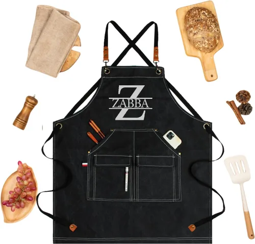 Delantal de lona personalizado, regalo personalizado, delantal de camarero, delantal bordado para papá, barbacoa, delantal de chef para hombre