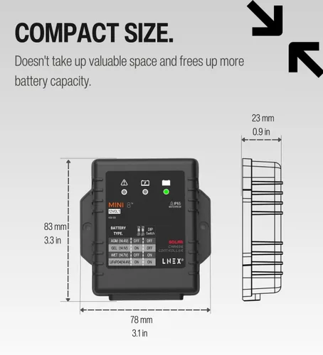 Miniatura 3 de LNEX Controlador de Carga Solar Impermeable 8A, 12V Mini Regulador Inteligente de Batería de Panel Solar con Indicador LED para LiFePO4, AGM, Gel