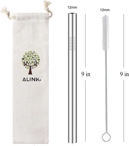 Miniatura 6 de Alink pajitas para bebidas de acero inoxidable, extraanchas, reutilizables, pajitas de metal para batidos, juego de 4 unidades con 12 mm X 9 Plateado
