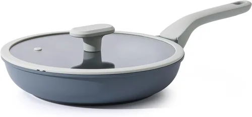 PRICUSIS Sartén de cerámica antiadherente con tapa, sartén no tóxica, sartén para huevos saludables, sartén antiadherente para tortillas, sartén Gris
