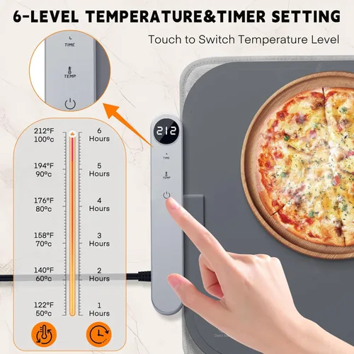 Miniatura 3 de Homelove Tapete de calentamiento para alimentos, bandeja de calentamiento eléctrica con 6 niveles de temperatura y ajuste de horas, calefacción