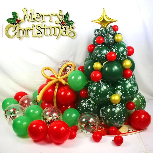 Miniatura 8 de 100 unidades de globos de Navidad rojos y verdes de 12 pulgadas, globos de látex rojos, verdes y blancos con 65 pies de cinta para decoraciones