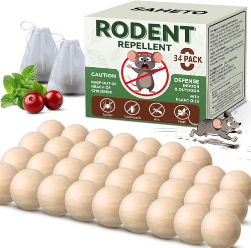 Miniatura 6 de Repelente de roedores, 33 bolas, repelente de ratones de aceite de menta para uso en interiores y exteriores, bolas naturales para polillas