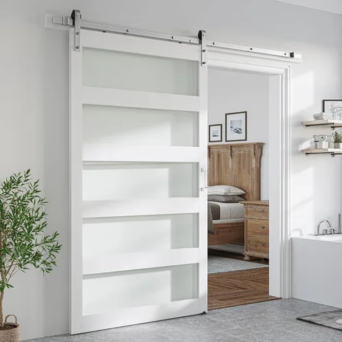 Miniatura 16 de SMARTSTANDARD Puerta de granero de vidrio de 36 x 84 pulgadas con kit de herramientas de 6.6 pies incluido, vidrio de 5 paneles, requiere montaje