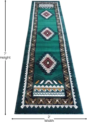 Miniatura 2 de Flash Furniture Ventana Collection - Alfombra decorativa del suroeste, alfombra de olefinas verde cazador de pelo bajo, alfombra de área de 2 x 7