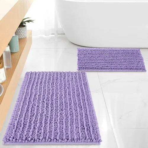 Miniatura 16 de FLOLEOPA Alfombras de Baño de Chenille de Lujo Color Beige Juego de Tapetes de Baño, Extra Suaves y Absorbentes Alfombras de Baño Antideslizantes