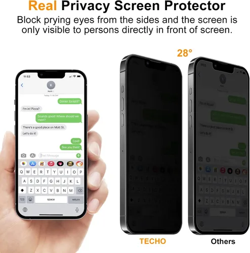 Miniatura 2 de TECHO Protector de pantalla de privacidad compatible con iPhone 16e / iPhone 14 / iPhone 13 / iPhone 13 Pro película de vidrio templado