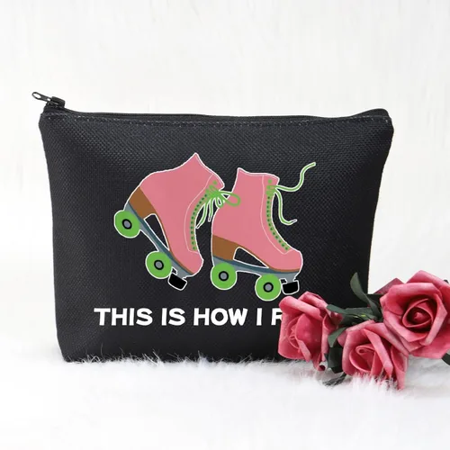Miniatura 3 de POFULL Bolsa de maquillaje para amantes del patinaje sobre ruedas, así es como me rollo bolsa de cosméticos Bolsa de patinadora negra