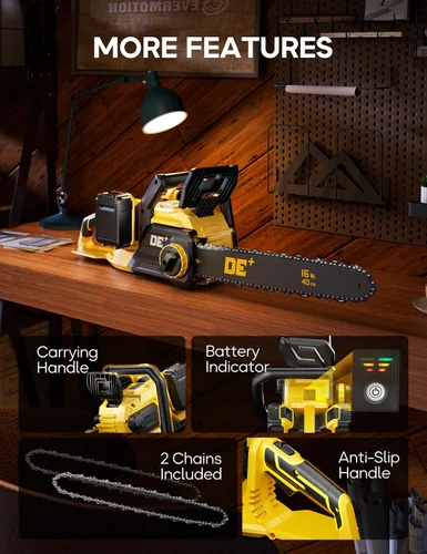 Miniatura 8 de DeForce Motosierra Eléctrica Inalámbrica de 16" 40V, para Baterías DeWalt 20V Max, Motosierra a Batería sin Escobillas, con Engrasador Automático