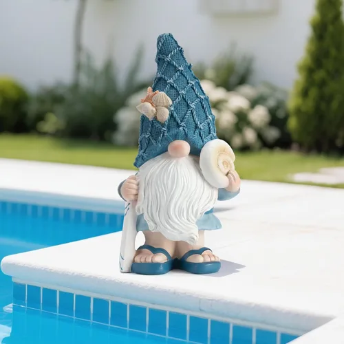 Miniatura 5 de Etlemonde Estatuas de gnomos de playa, gnomos del océano, decoración de temas náuticos, playa, gnomo sosteniendo una tabla de surf