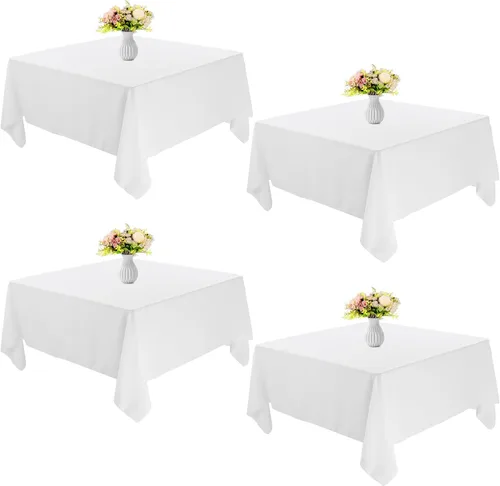 Miniatura 17 de Paquete de 4 manteles cuadrados de mesa de 52 x 52 pulgadas, mantel negro lavable a máquina, tela de poliéster, cubierta de mesa para comedor
