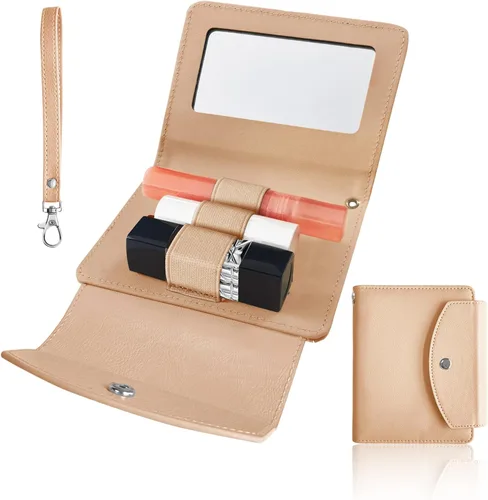 Miniatura 15 de Estuche de lápiz labial de PU con espejo, con capacidad para 4 lápices labiales largos, organizador de maquillaje, estuche de viaje para cosméticos