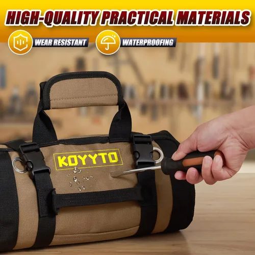 Miniatura 5 de Bolsa Enrollable Premium para Herramientas - Organizador y Almacenamiento de Bolsa de Herramientas Pequeña de Servicio Pesado con Bolsas Marrón