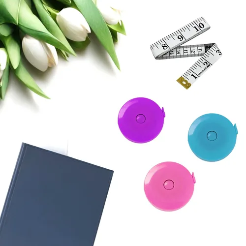 Miniatura 8 de Paquete de 3 cintas métricas retráctiles para cuerpo, 60 pulgadas, 4.9 ft, regla flexible de doble cara para manualidades médicas, tela, tela, morado