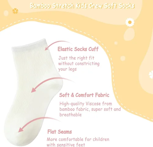 Miniatura 2 de SERISIMPLE Calcetines elásticos de bambú para niños y niñas, tobilleras, transpirables, 5 pares