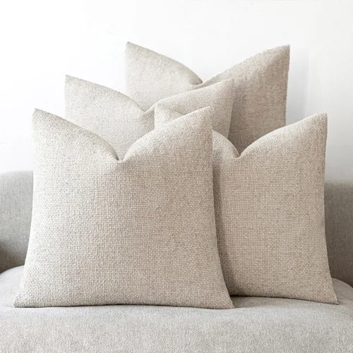 Miniatura 8 de 18x18 Fundas de almohada de chenilla, paquete de 4, serie neutra beige/marrón