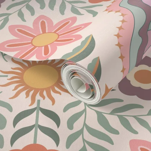 Miniatura 2 de Despegar y pegar muestra de papel tapiz – Boho Floral Retro Eyes Adolescente Femenino Adolescente Femenino Flores Bohemio Femenino Niños Sol