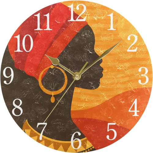 Miniatura 5 de senya Wall Clock African American Woman Silent Non Ticking Operated Round Easy to Read Home Office School Clock