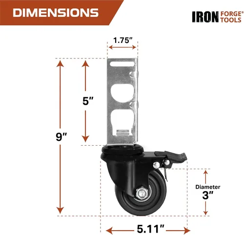 Miniatura 2 de Iron Forge Tools Ruedas giratorias de almacenamiento resistentes, juego de 4 ruedas de bloqueo de 3 pulgadas, 1360 libras, capacidad para estantes