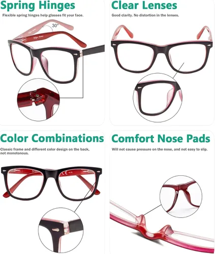 Miniatura 5 de Lentes Eyekepper de lectura cuadrados, grandes, para hombres y mujeres, Negro, rojo, 1