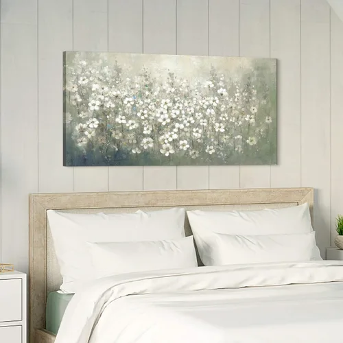 Miniatura 5 de Lienzo decorativo de pared de flores: dormitorio, sala de estar, moderno, blanco, floral, pintada a mano, pintura abstracta de lámina dorada, imagen