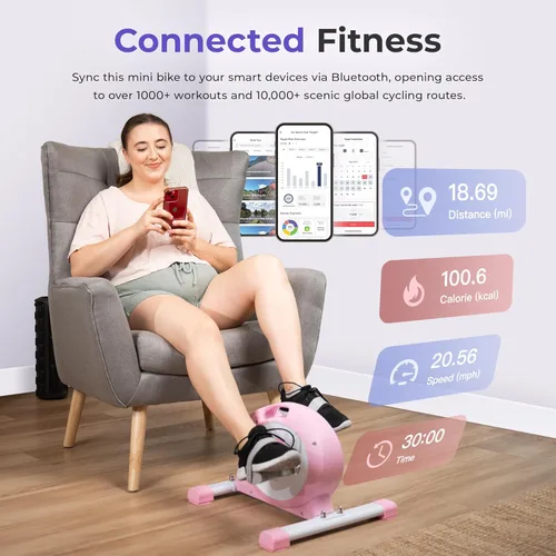 Miniatura 6 de Sunny Health & Fitness Smart Under-Desk Bike Exerciser, Low-Impact Cardio Cycling Equipment for Home/Office, Mini Paddler for Arm/Leg Mobility Rosa