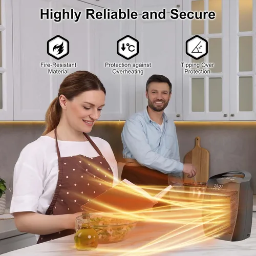 Miniatura 3 de Calentador portátil de cerámica de 1500 W, calentamiento rápido, pantalla digital con controles táctiles, mango integrado, protección contra