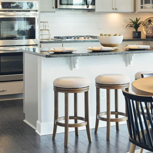 Miniatura 4 de New Ridge Home Goods Victoria - Taburete giratorio de madera con respaldo de 26 pulgadas y asiento tapizado, madreselva