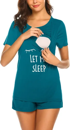 Miniatura 2 de Ekouaer - Conjunto de pijama de maternidad para el hospital o el hogar, con camiseta para lactancia y pantalón corto ajustable para el embarazo