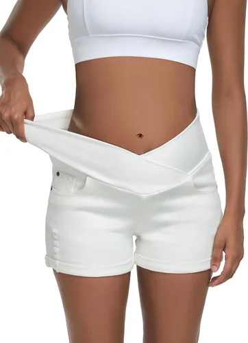 Miniatura 3 de HOFISH Women's Stretchy Maternity Jeans Shorts Over The Belly Denim Shorts Pants Comfy Workout Casual Pregnancy Shorts