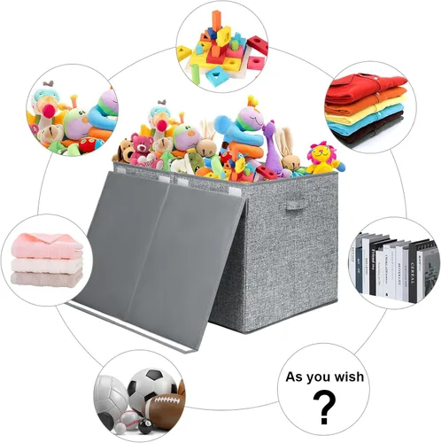 Miniatura 3 de Cofre grande de juguetes de 122 litros con tapa, organizador plegable de almacenamiento de juguetes con divisor extraíble para niños, niñas, Extra