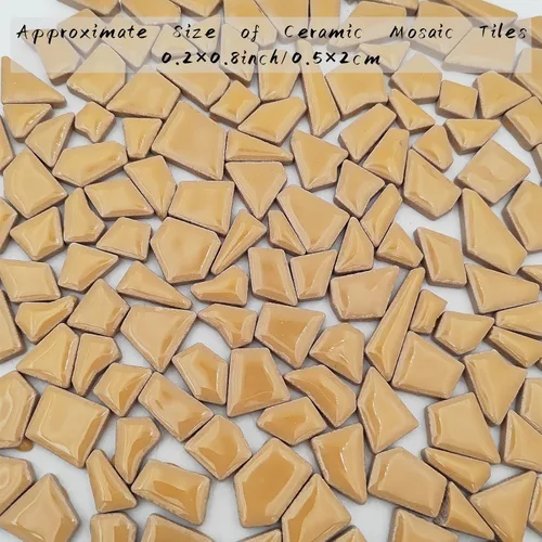 Miniatura 5 de 200g de azulejos de mosaico de cerámica para manualidades, azulejos de cerámica irregulares de 0.2"x0.8" de porcelana para decoración del hogar Caqui