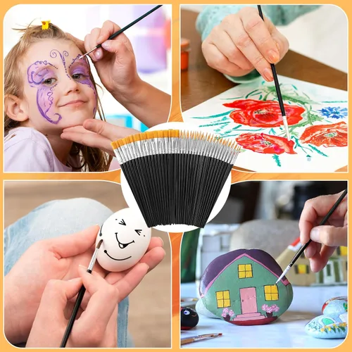 Miniatura 6 de AROIC Pinceles de Pintura Pequeños a Granel, 80 Piezas de Pinceles de Pintura de Cerdas de Nylon Negro para Niños con Punta Plana Redonda