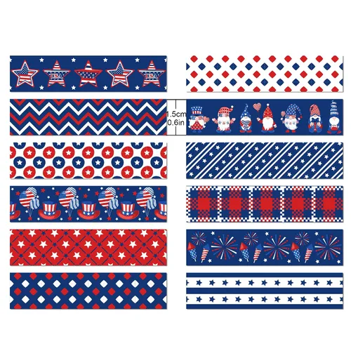 Miniatura 2 de Adirasenotek Washi Tape - Juego de 12 rollos de cinta Washi cinta de embalaje patriótica de la bandera estadounidense, cinta adhesiva de papel
