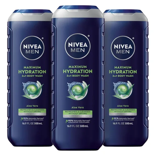 Miniatura 13 de Nivea Men Gel de baño de máxima hidratación para piel seca, enriquecido con aloe vera, gel de baño hidratante 3 en 1, cara y cabello, sin parabenos