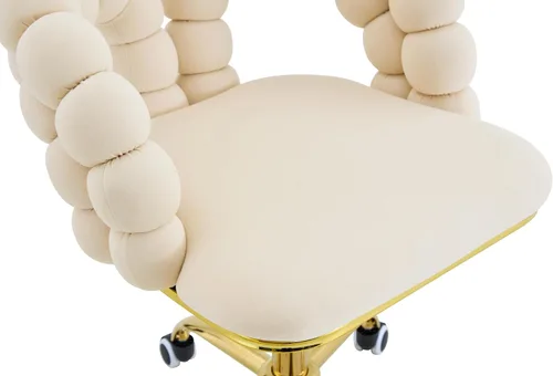 Miniatura 7 de Velvet Swivel Desk Chair with Bubble Back, Adjustable Height Computer Chair with Gold Metal Base, Modern Rolling Vanity Chair for Home Office (Beige)