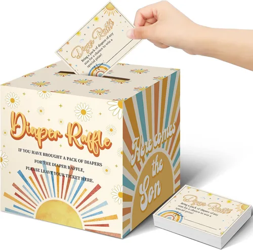 Miniatura 22 de Teling 51 boletos para rifas de pañales con caja de tarjetas, decoración de baby shower, caja de soporte para baby shower, para fiesta de rifas