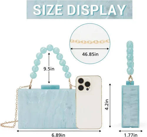 Miniatura 2 de Fecialy Bolso de mano de acrílico para mujer, bolso de noche con cuentas, bolso de mano de mármol, bolso formal para fiesta, novia, boda, bolso