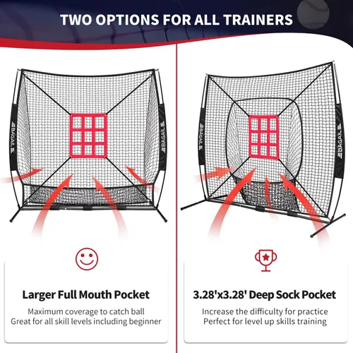 Miniatura 7 de BAGAIL 7x7 ft Baseball Softball Practice Net Sturdy Bow Frame, Heavy-Duty Mesh for Strong Hits, Including 2 Strike Zones, Carry Bag, Ground