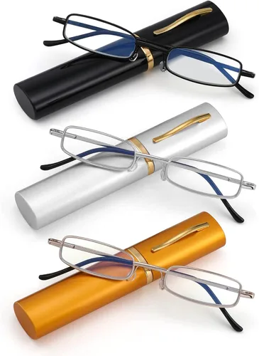 Miniatura 8 de Lentes de lectura delgados para bolígrafo, lectores de bolsillo delgados con estuche de clip para bolígrafo, mini lectores ligeros con luz azul