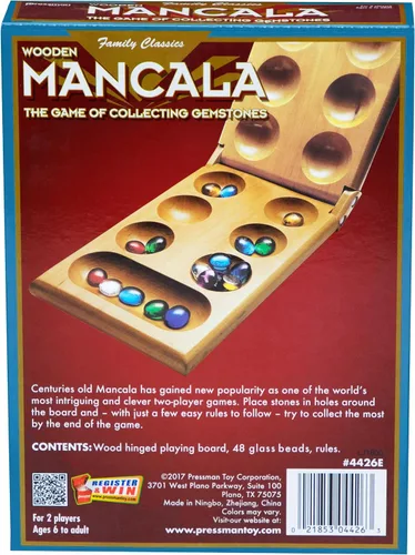 Miniatura 4 de Pressman Juego de Mesa Mancala Divertido juego clásico para adultos y niños Incluye 48 piedras de Mancala de vidrio y tablero de juego de madera