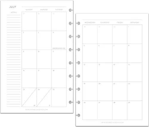 BetterNote Julio 2025 - Junio 2026 Calendario Mensual Académico Recargable para Cuaderno Encuadernado, Fechas Escolares, Se Adapta a Levenger Circa,