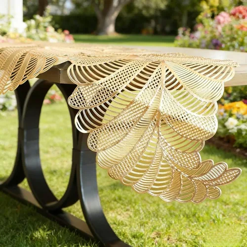 Miniatura 8 de FAVE Caminos de mesa dorados de 36 pulgadas resistentes al calor, camino de mesa de vinilo en forma de hoja, impermeable, lavable, manteles