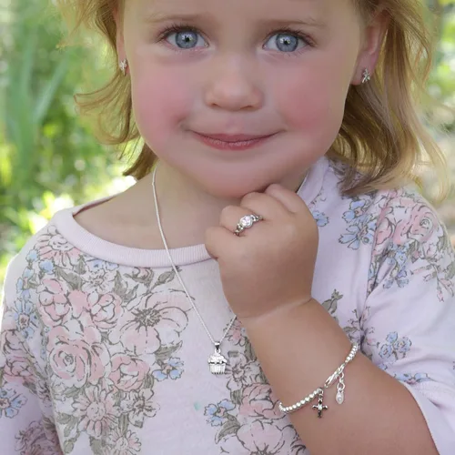 Miniatura 3 de Pulsera de niña chapada en oro de 14 quilates con encanto de cruz infinita para niñas bautizos, bautizos, primera comunión y regalo de recuerdo