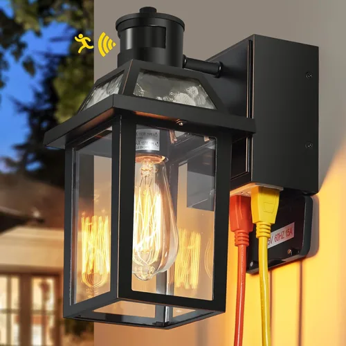 Miniatura 10 de Yisuro Luces de Porche con Tomacorriente GFCI, Sensor de Movimiento de Anochecer a Amanecer para Exteriores, Luminaria Exterior con 3 Modos