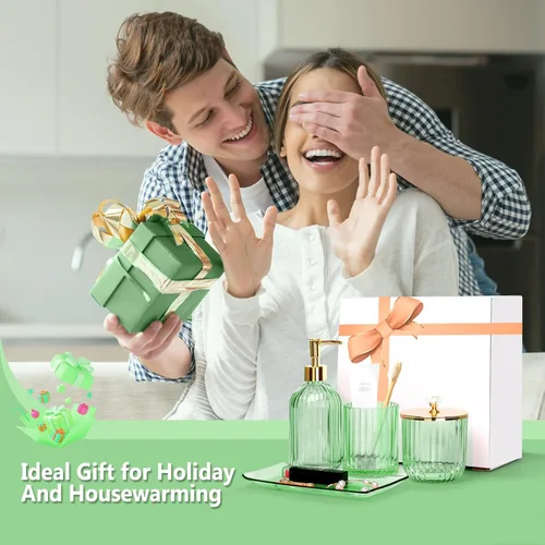 Miniatura 5 de Jenseits Juego de Accesorios de Baño Verde, Juego de 4 Piezas de Accesorios de Baño de Vidrio, Dispensador de Jabón, Portacepillos de Dientes