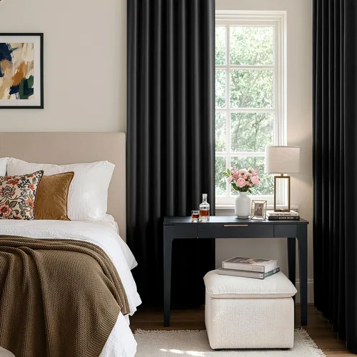 Miniatura 6 de ANRODUO Juego de 2 cortinas con bloqueo de luz del 99%, cortinas de 84 pulgadas de largo, cortinas negras para dormitorio, cortinas con aislamiento